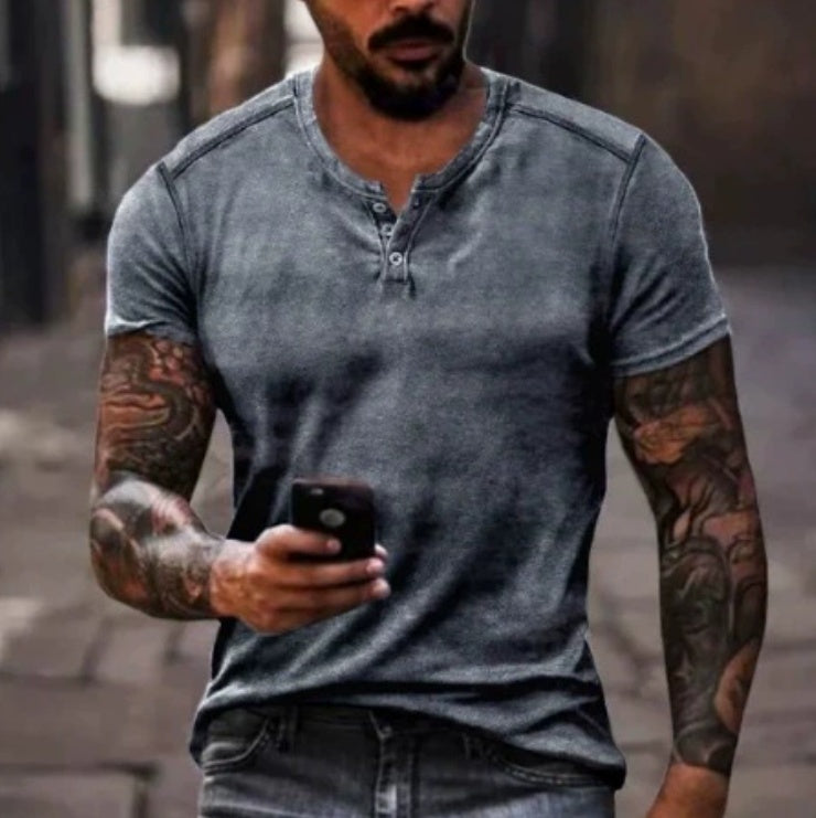 3D Printing Fashion Simple Lapel Button Men's Short Sleeve