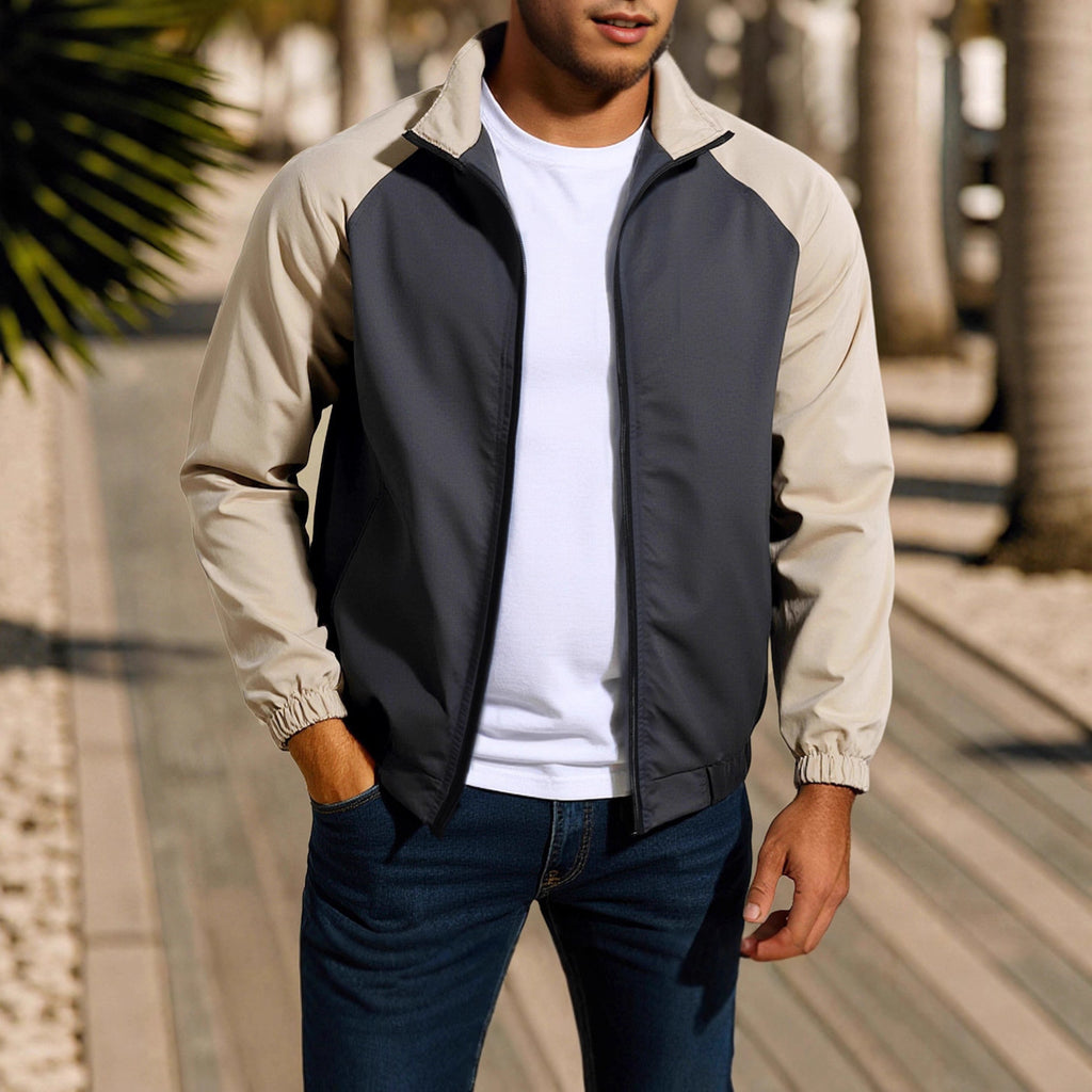 Men's Casual Coat Stand Collar Contrast Color Jacket