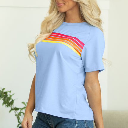 Beau Blue Striped Patch Front Casual Tee