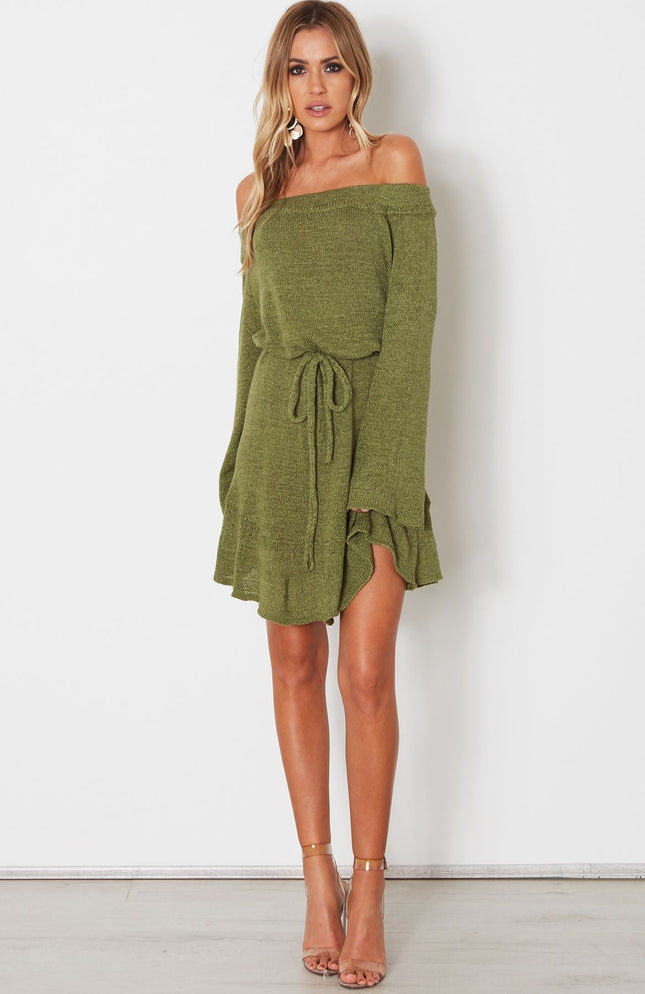 Off-Shoulder Lace-Up Sweater Dress For Women