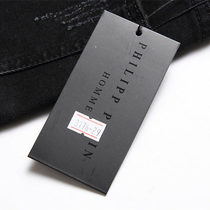 Black Slim-fit Skull Ripped High Street Jeans