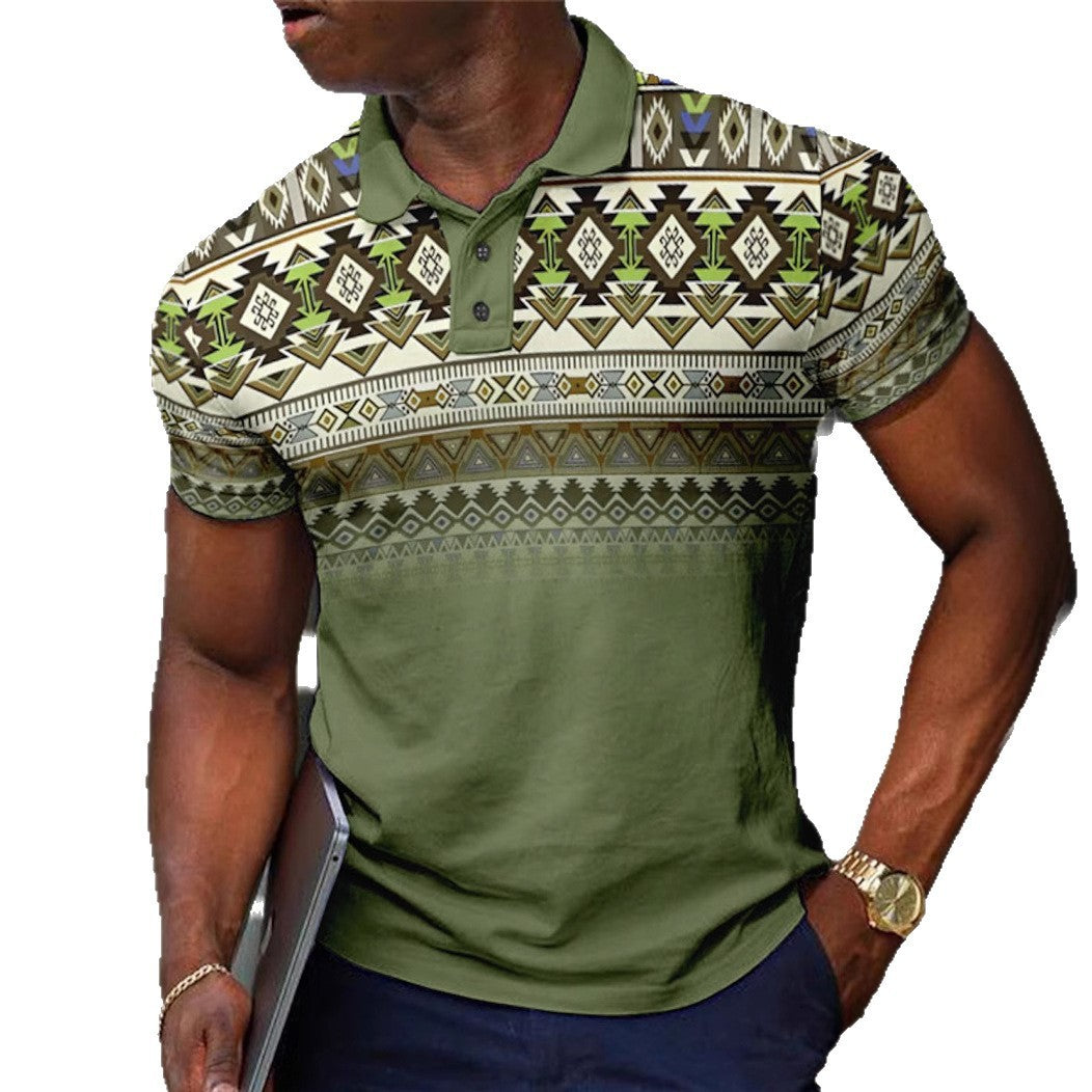 Pattern Button Short Sleeved Polo Shirt