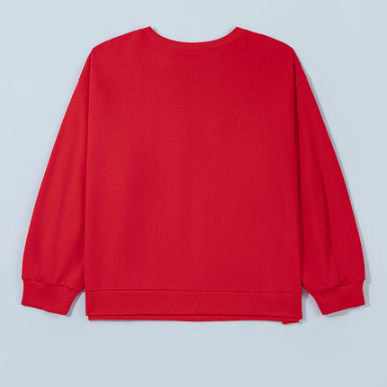 Coffee PRAY Letter Patchwork Round Neck Long Sleeve Plus Size Sweatshirt