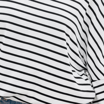 Black Stripe Half Sleeve Scoop Neck Loose Top
