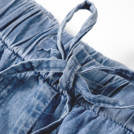 Dusk Blue Tiered Raw Edge Ruffled Plus Size Wide Leg Denim Pants