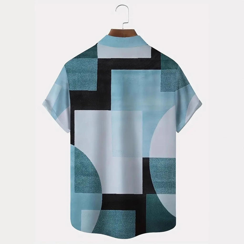 Classic Retro Geometric Contrast Color Square 3D Printed Shirt