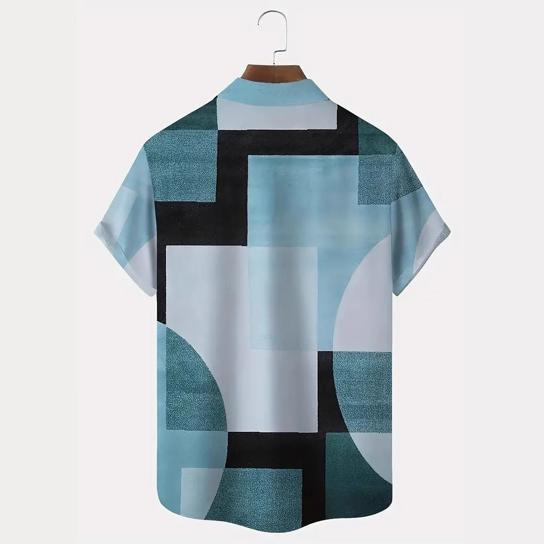 Classic Retro Geometric Contrast Color Square 3D Printed Shirt
