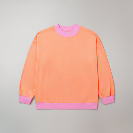 Grapefruit Orange Color Block Contrast Trim Plus Size Sweatshirt