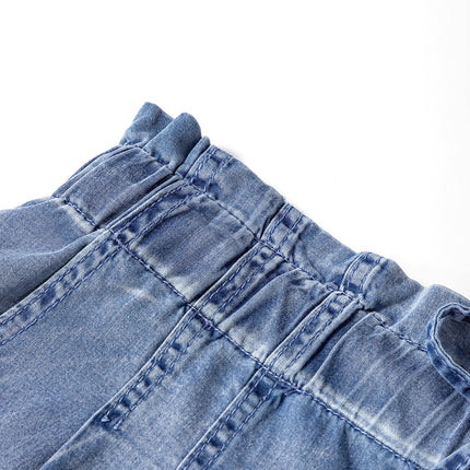 Dusk Blue Raw Hem Lace-up High Waist Plus Size Denim Shorts