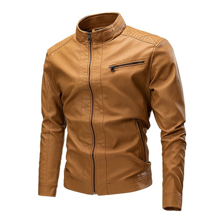 Spring And Autumn Cross-border Casual Men's Leather Clothing Stitching Motorcycle Retro Fashion Leather Jacket Coat