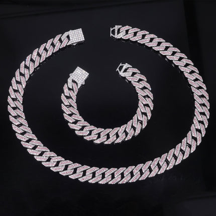 Diamond-studded Spring-clasp Cuban-link Necklace