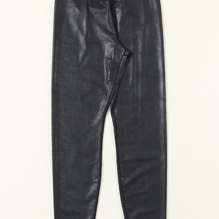 Black Crossed Dip Waist Sleek Leather Leggings