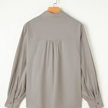 High Solid Color Balloon Sleeve Side Slits Loose Fit Shirt
