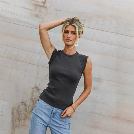 Sleeveless Crew Neck Slim-Fit Ribbed Sexy Chic Womens Top Vest Camisole For Women