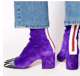 High Heel Square Toe Large Size Suede Color Matching Low-cut Martin Boots