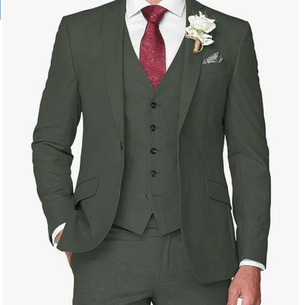 Men's Solid Color Business Jacket Vest Pants Set