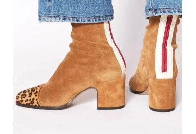 High Heel Square Toe Large Size Suede Color Matching Low-cut Martin Boots