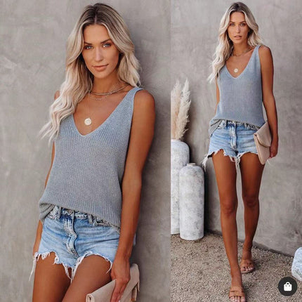 Fashionable Strap Vest Home Ice Silk Knitted Womens