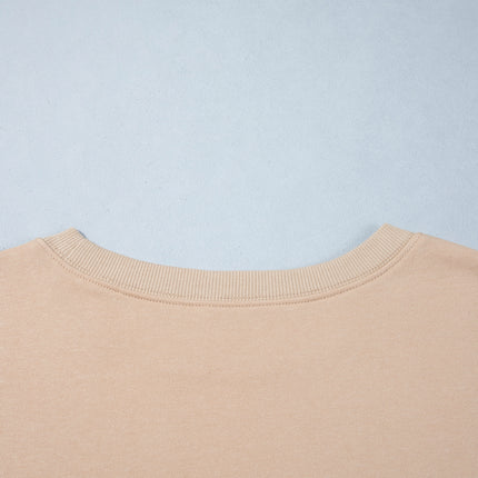 Coffee PRAY Letter Patchwork Round Neck Long Sleeve Plus Size Sweatshirt