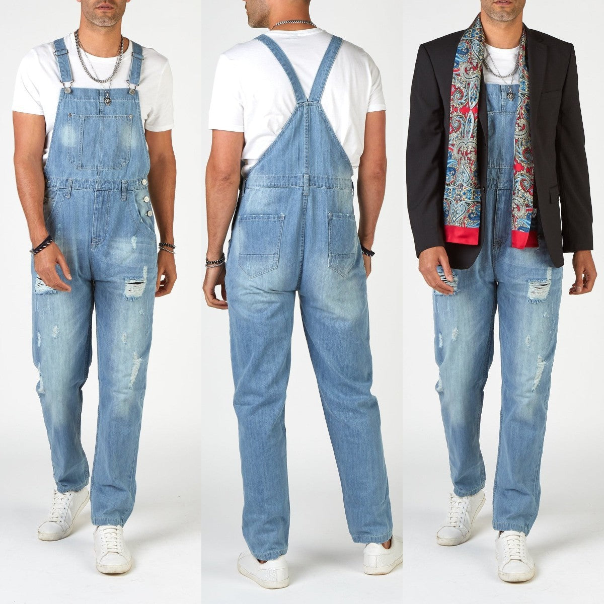 Ripped Suspender Pants High Waist Men's Jeans