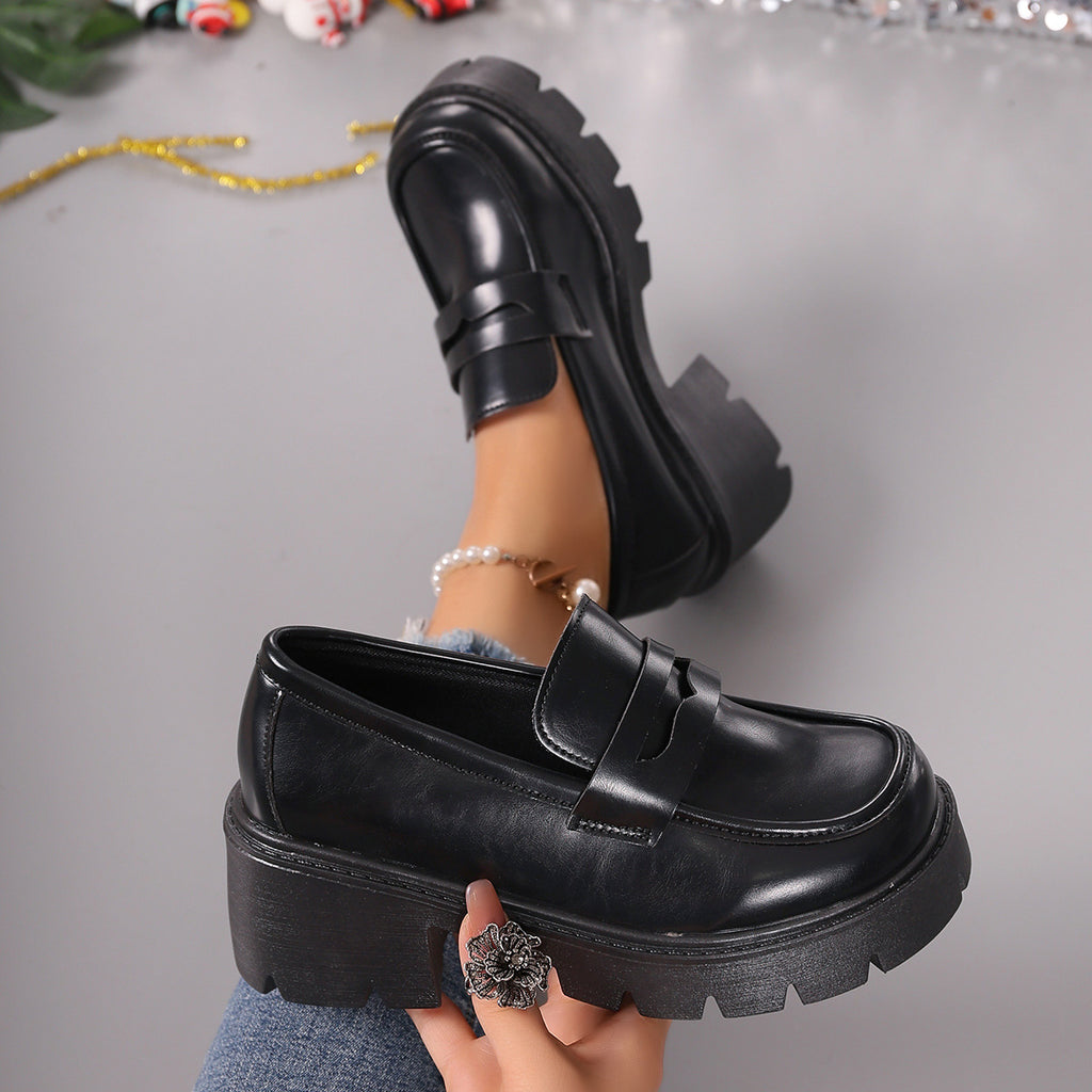 All-Match Platform Leather Shoes One Pedal Shoes