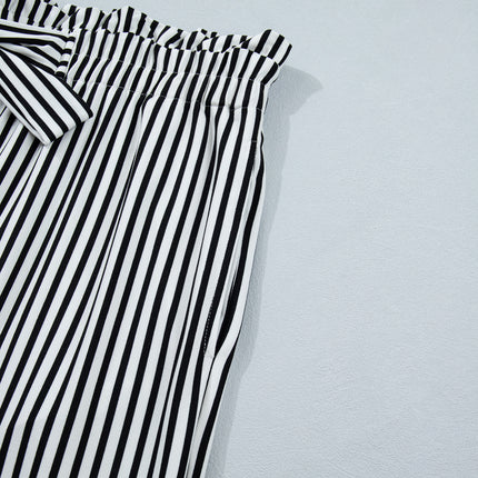 Black Stripe Plus Size Loose Straight Casual Pants
