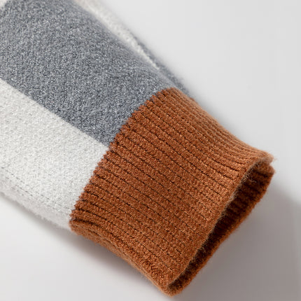 Brown Plus Size Checkered Crewneck Sweater