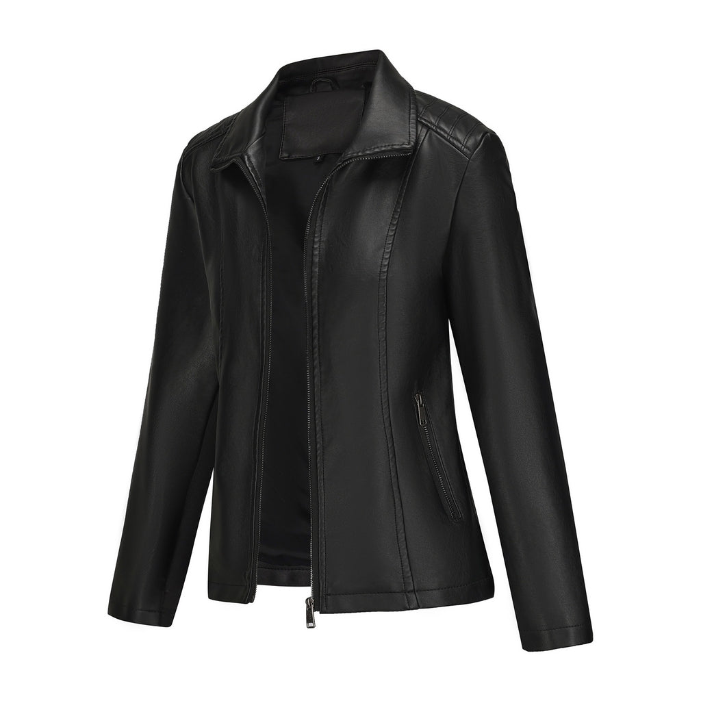 Women's Leather Jacket Knitted Stitching Stretch Coat