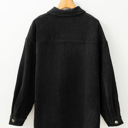 Black Corduroy Flap Pocket Button Up Shacket