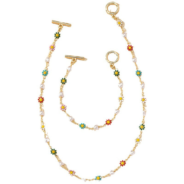 Commuter Colorful Daisy Bracelet And Necklace Set
