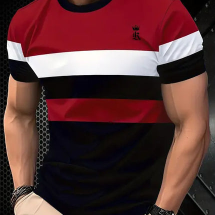 New Fashion Casual High Quality Contrast Color Men's Short Sleeve T-shirt