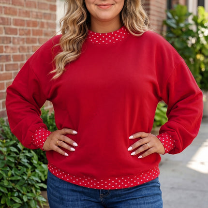 Orange Polka Dot Patchwork Round Neck Plus Size Sweatshirt