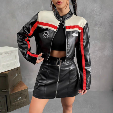 Striped Zipper Coat For Women
