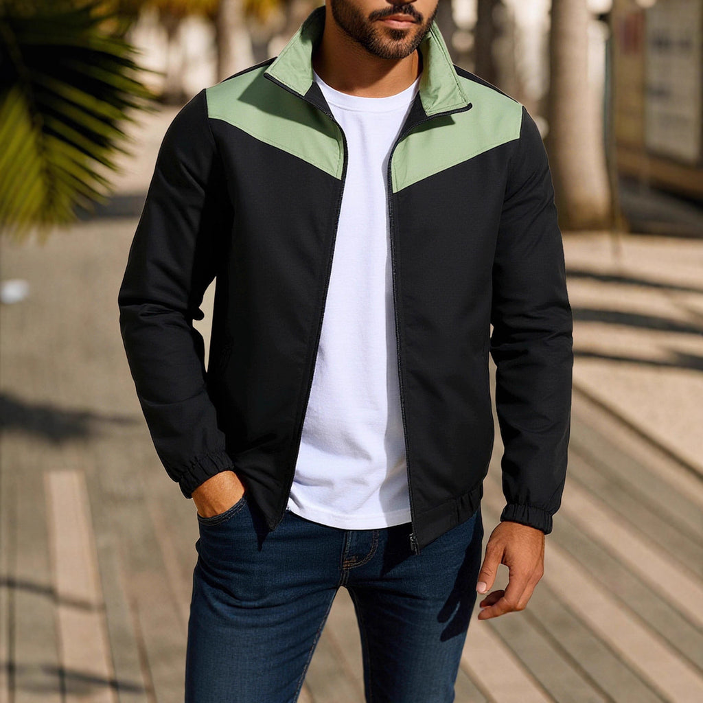 Men's Windproof Jacket High Collar Color Matching Zipper Jacket