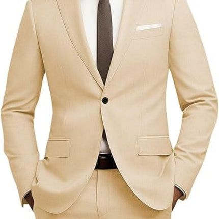Men's Versatile Solid Color Business Jacket Long Pants Set