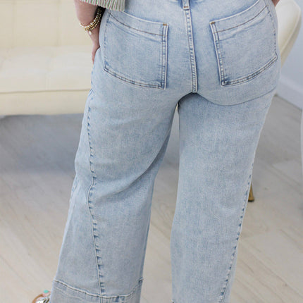 Beau Blue Solid Paneling Loose Fit Plus Size Jeans
