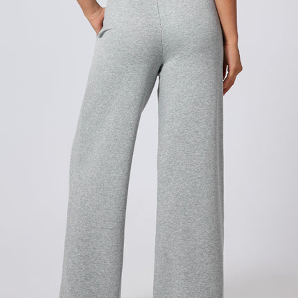 Gray Seamed Drawstring High Waist Wide Leg Sweatpants