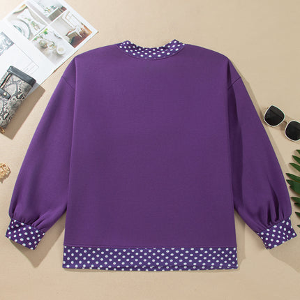 Orange Polka Dot Patchwork Round Neck Plus Size Sweatshirt