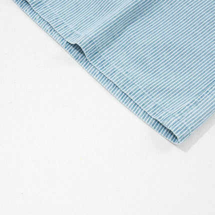 Sky Blue Stripe Plus Size Contrast Drawstring Elastic Waist Denim Shorts
