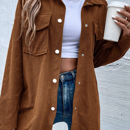 Brown Textured Flap Pocket Drop Shoulder Shacket