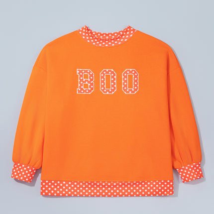 Fiery Red Casual Polka Dot Patchwork Letter Graphic Plus Size Sweatshirt