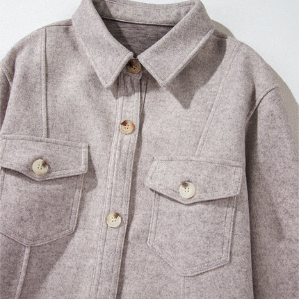 Light Grey Turn Down Collar Flap Pockets Buttoned Shacket