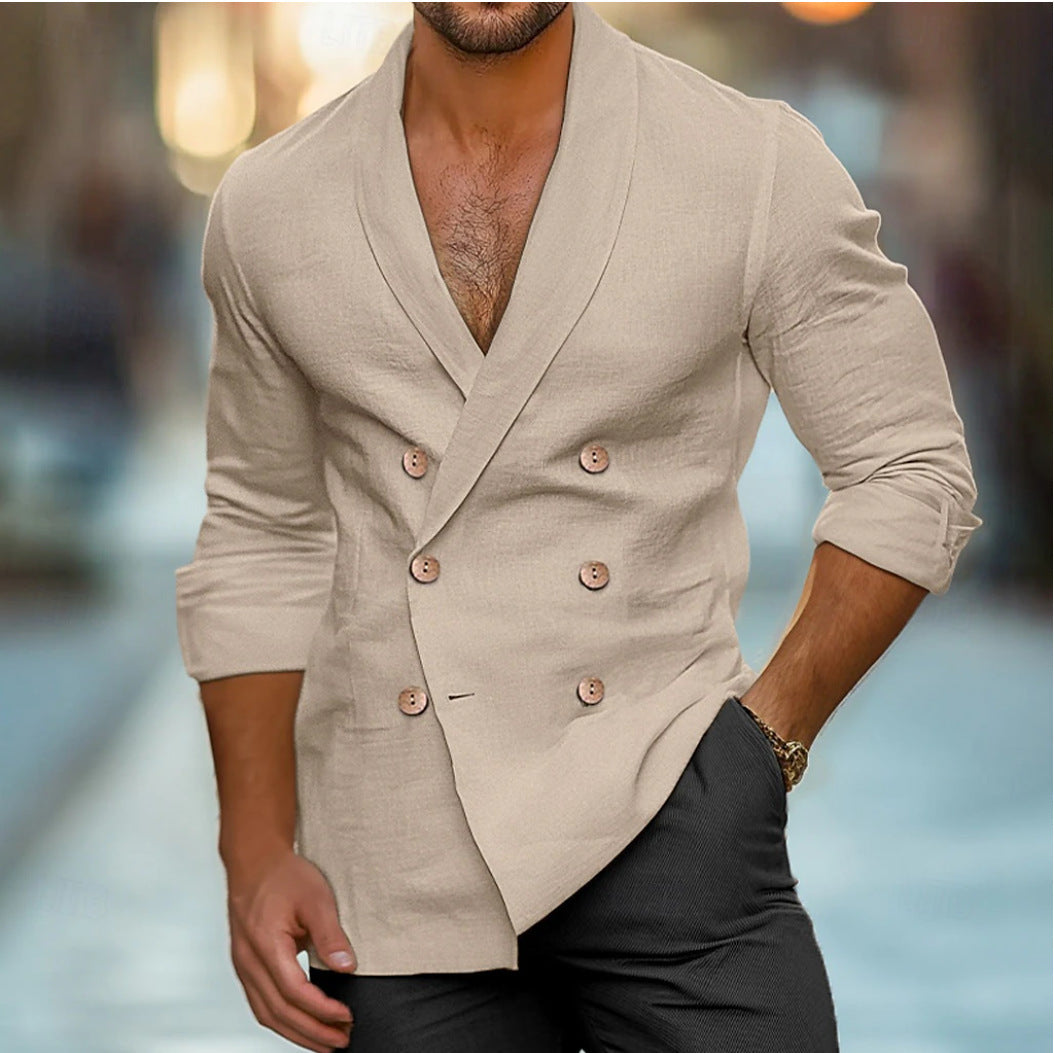 Plus Size Fashion Polo Collar Shirt Long Sleeve Cardigan Jacket Men