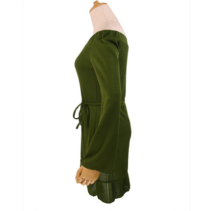 Off-Shoulder Lace-Up Sweater Dress For Women