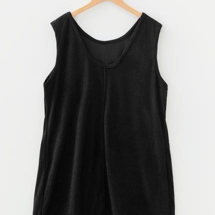 Black Plus Size Corduroy Patch Pocket Sleeveless Mini Dress