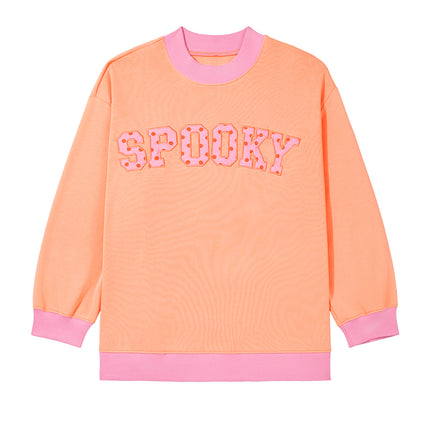 Grapefruit Orange Contrast Polka Dot Slogan Graphic Color Block Mock Neck Plus Sweatshirt