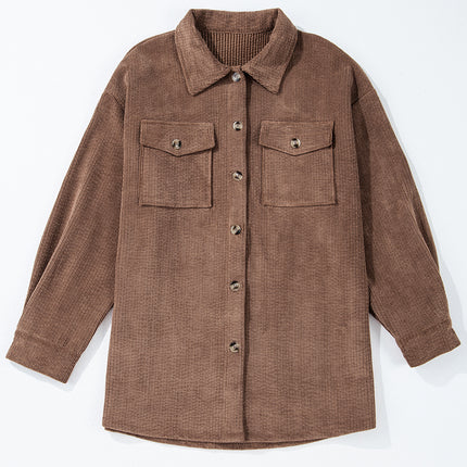 Chestnut Corduroy Flap Pocket Button Up Shacket