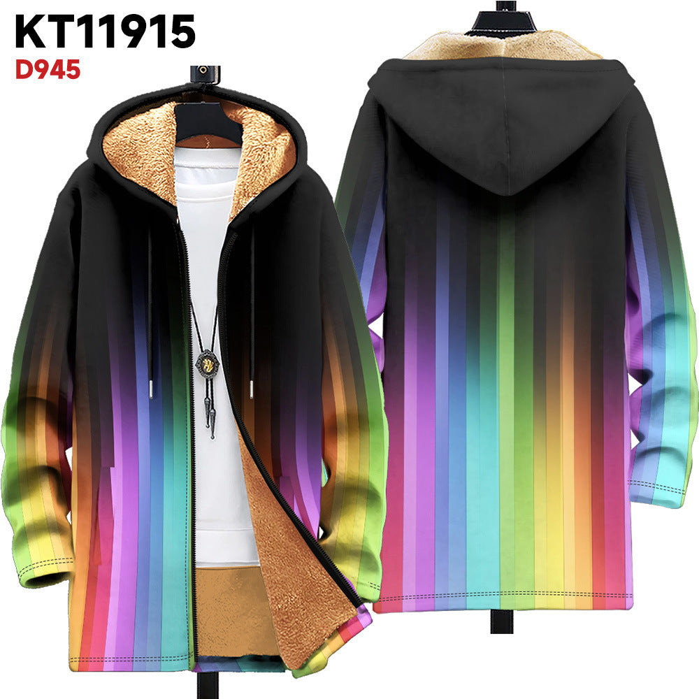 Men's Multicolor Pattern Zipper Hooded Cardigan
