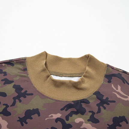 Green Camouflage Print High Neck Long Sleeve Oversized Shift Silhouette Tunic Length Plus Size Sweatshirt