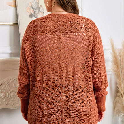 Redwood Burl Mixed Pattern Knitted Open Front Plus Cardigan
